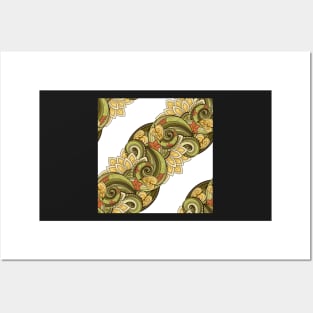 Paisley Print with Vintage Floral Motifs, Striped Diagonal Composition Posters and Art